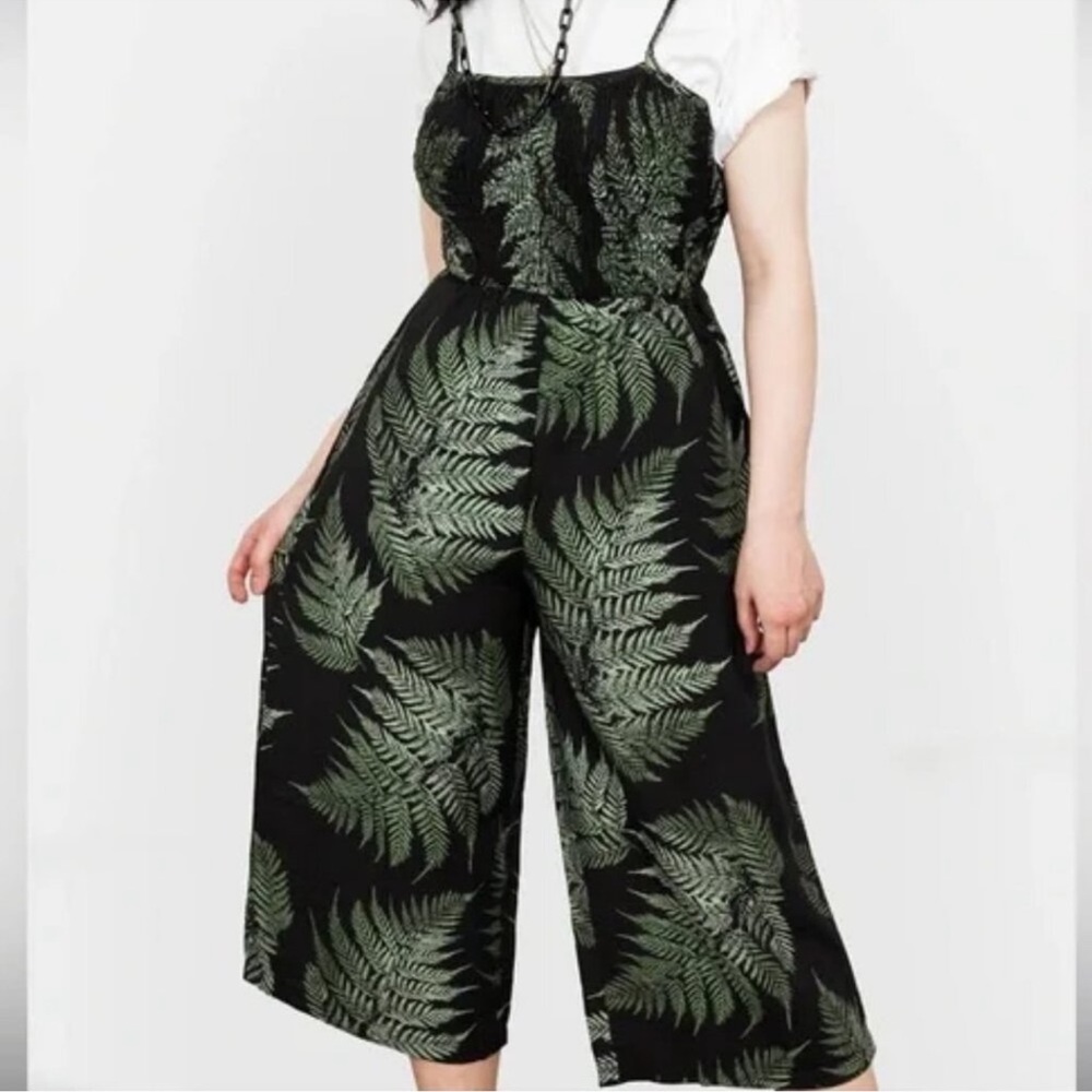 Disturbia Black and Green Leaf Print Jumpsuit